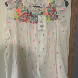 Crown & Ivy White Blouse with Colorful Embroidery